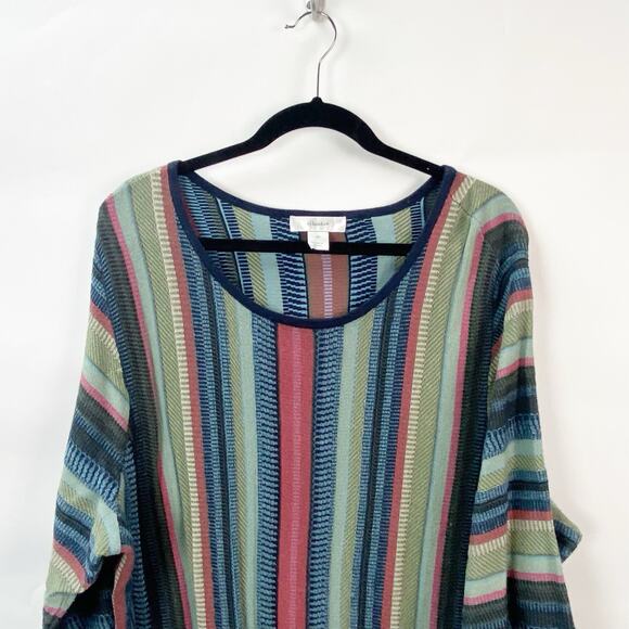 CJ Banks 2X Plus Womens Multicolor 90s Style Vertical Stripe Pullover Sweater - Picture 2 of 7